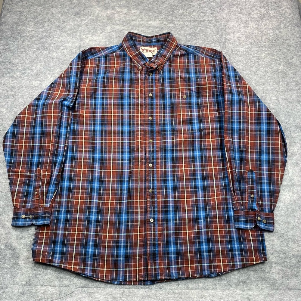 Wrangler Rugged Wear Mens Multicolored Plaid Long Sleeve Button Down‎ Shirt 3XLT